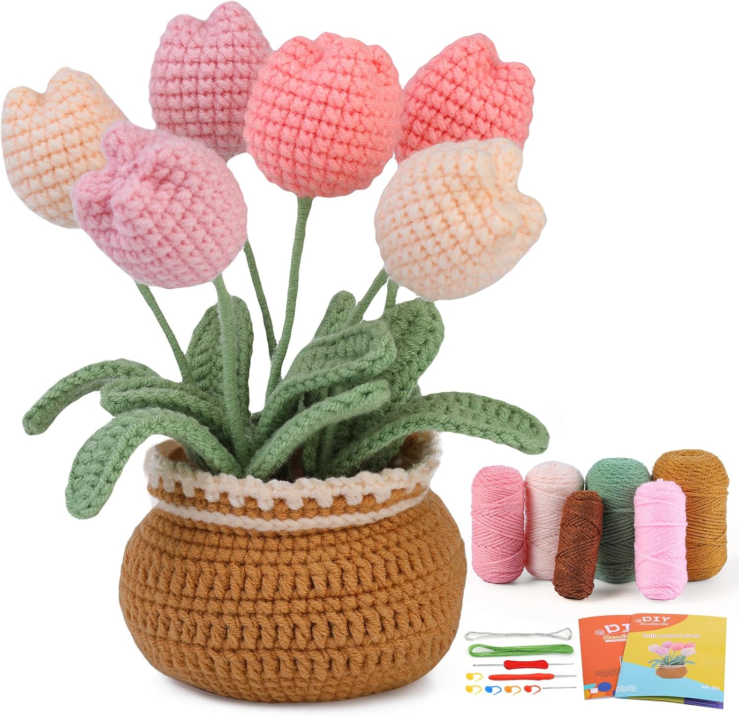 kgxulr Crochet Kit. Tulip Crochet Kit for Beginners. Knitting Kit | Beginner Crochet Kit. Crochet Flower Kit with Step-By-Step Video Tutorials. Beginner Crochet Kit for Adults