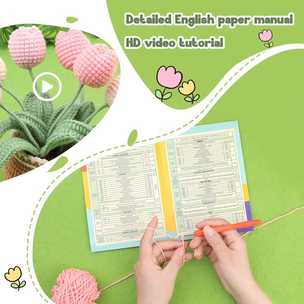kgxulr Crochet Kit. Tulip Crochet Kit for Beginners. Knitting Kit | Beginner Crochet Kit. Crochet Flower Kit with Step-By-Step Video Tutorials. Beginner Crochet Kit for Adults - Image 3