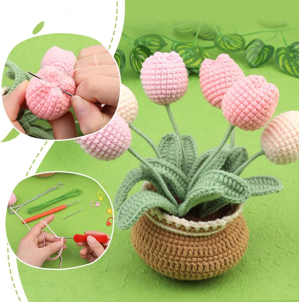 kgxulr Crochet Kit. Tulip Crochet Kit for Beginners. Knitting Kit | Beginner Crochet Kit. Crochet Flower Kit with Step-By-Step Video Tutorials. Beginner Crochet Kit for Adults - Image 5