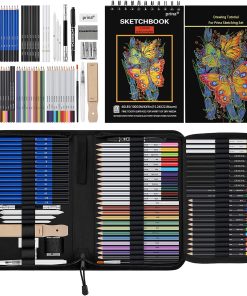 76 Pack Drawing Set Sketching Kit. Pro Art Supplies with 3-Color Sketchbook. Include Tutorial. Colored. Graphite. Charcoal. Watercolor & Metallic Pencil. for Artists Adults Teens Beginner