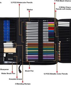 Alternative view of 76 Pack Drawing Set Sketching Kit. Pro Art Supplies with 3-Color Sketchbook. Include Tutorial. Colored. Graphite. Charcoal. Watercolor & Metallic Pencil. for Artists Adults Teens Beginner