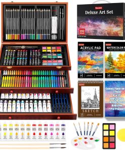 Soucolor Art Supplies.192 Pack Deluxe Art Set Drawing Painting Supplies Kit | Acrylic Pad. Watercolor Pad. Sketch Book. Canvases. Acrylic Paint. Crayons. Pencils. Gifts for Artist Adults Teen Kids