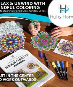 Alternative view of Hula Home Stained Glass Mandala Art Kit - DIY Window Clings with Markers. 10 Suncatchers - Perfect Hobby for Adults. Kids. Teens & Seniors - Ideal Gift for Beginners. Women & Elderly