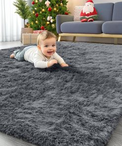 OLANLY Area Rugs for Living Room Bedroom. Machine Washable 4x5.9 ft Soft Fluffy Shaggy Bedside Rug. Indoor Floor Carpet for Kids Girls and Boys. Dorms. Nursery Rooms. Home Decor Aesthetic. Grey